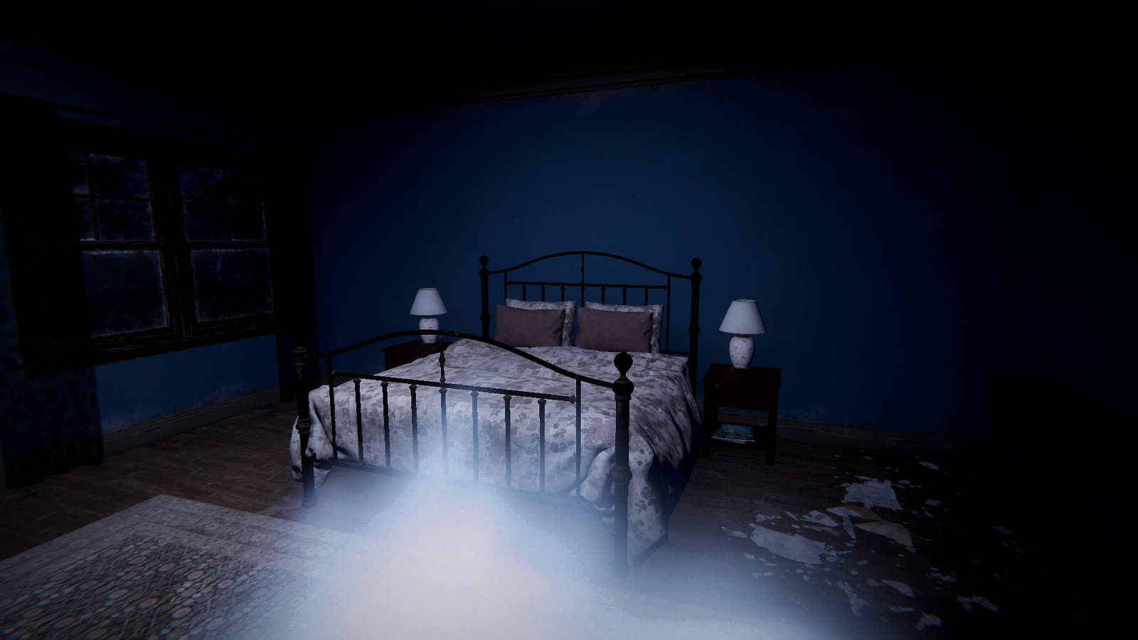 A freezing mist across the bedroom floor