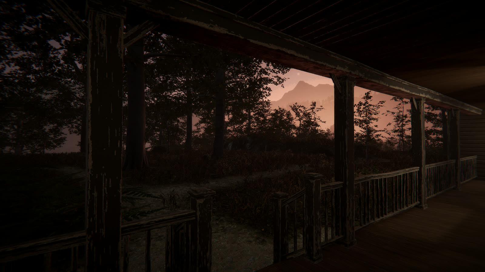 The cabin porch at dusk